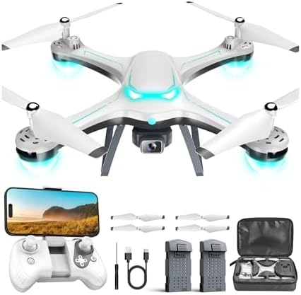 Drone with 1080P Camera for Beginners, Remote Control Quadcopter with Gestures Selfie, Altitude Hold, One Key Start, 3D Flips, 2 Batteries, Toy for Beginners, White