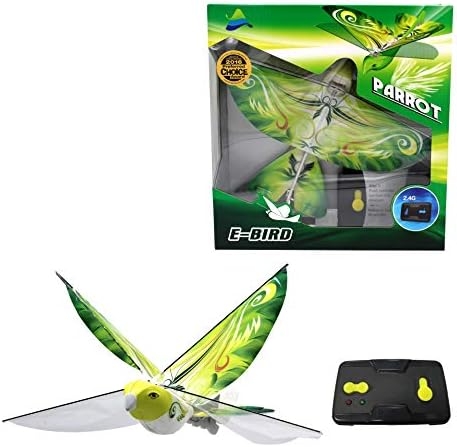 MUKIKIM eBird Green Parrot – Flying RC Bird Drone Toy for Kids. Indoor/Outdoor Remote Control Bionic Flapping Wings Bird Helicopter. USB Recharging.