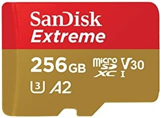 SanDisk 256GB Extreme microSDXC UHS-I Memory Card with Adapter – Up to 190MB/s, C10, U3, V30, 4K, 5K, A2, Micro SD Card – SDSQXAV-256G-GN6MA