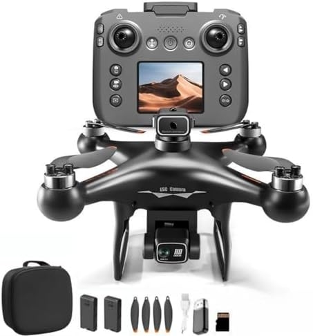 RC Drone With Screen Display Remote Control, Dual Camera, 360 Degree Flip, Optical Flow Hover, LED Lights, Speed Adjustment, One Click Takeoff And Landing, Fly Left And Right, 2 Batteries, Memory Card, Card Reader, Handbag , Beginner-Friendly FPV Hobby Quadcopter (Black)