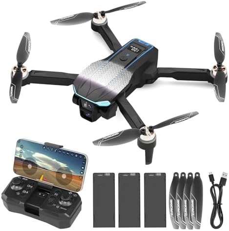 4K Drone with Camera for Adults – Foldable Brushless Motor Drone with 90° Adjustable Lens, Optical Flow Hover, One-Key Takeoff, 3 Batteries, FPV Live Video, Beginner Friendly, Under 249g