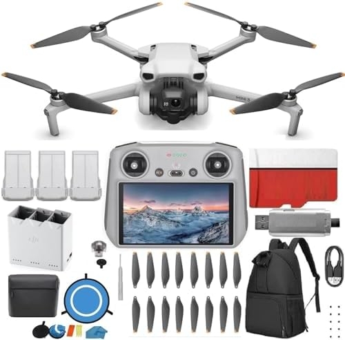 DJI Mini 3 Drone (DJI RC) – & Fly More Kit Lightweight and Foldable 34-min Flight Time Camera Drone Bundle with Built in Monitor, with 128 GB SD, 3.0 USB Card Reader, Landing Pad, Backpack and More
