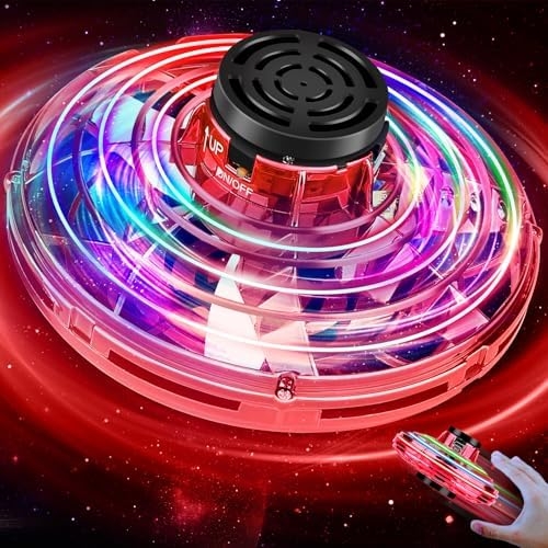 Flying Spinner Mini Drone,Hand Controlled Drone Flying Toy New Fly UFO Magic Flying Fidget Spinner with Lights,Christmas Birthday Party Gifts for Girls Boys(Red)