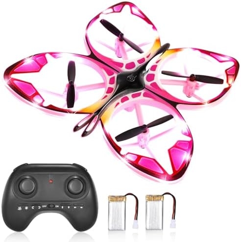 Kids Mini Drone – RC Butterfly Drone for Beginners with Colorful Light, 3D Flip, Headless Mode, Altitude Hold, Remote Control Quadcopter Gift for Age 6-14 Boys & Girls