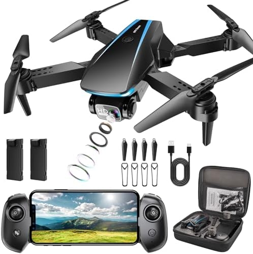 Drone with Camera – Drones for Adults, with 2 Batteries, Carrying Case, Propellers, 1080P HD Foldable Drone with Stable Hover, Trajectory Flight, Gravity Control, One Key Take Off/Land, 3D Flip