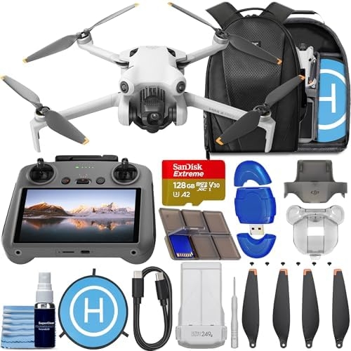 DJI Mini 4 Pro Drone with RC 2 2 (Screen Remote Controller) Folding Mini-Drone with 4K HDR Video Under 249g, 34 Mins Flight Time, Omnidirectional Vision Sensing Bundle with 128GB Card, Landing Pad, CPS 2 Year Warranty + More