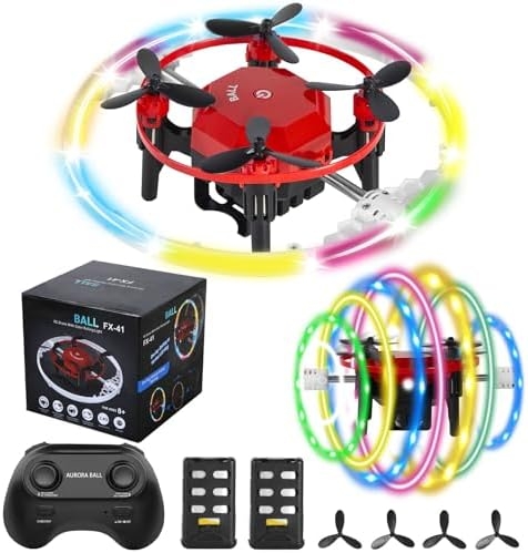Mini Drones for Kids Beginners & Adults, RC Drone & Aurora Ball 2 in 1 Toy with One Key Take Off-Landing, 360° Spinning, Aurora Ball Mode, 2 Batteries, Quadcopter Fly Toy for Boy Girl Gifts