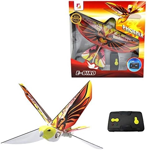 MUKIKIM eBird Orange Phoenix – Flying RC Bird Drone Toy for Kids. Indoor/Outdoor Remote Control Bionic Flapping Wings Bird Helicopter. USB Recharging.