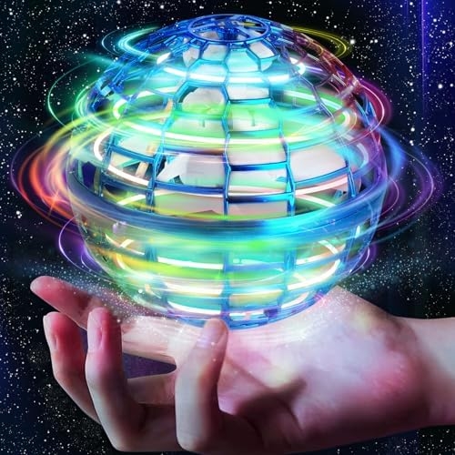 2025 Flying Orb Ball Toy, Galaxy Boomerang Hover Ball Led Lights Mini Drone Globe Hand Controlled Flying Toys for 6 7 8 9 10+ Year Old Boys Girls Teens Outdoor Toys (Blue)