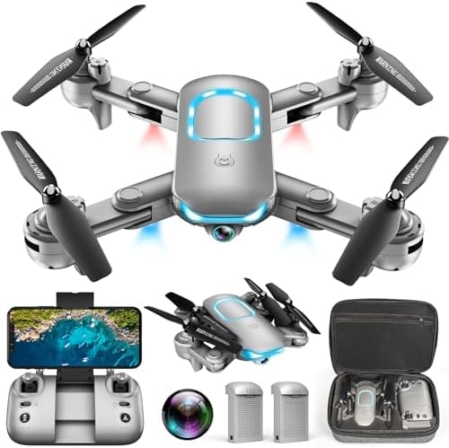 Drone with Camera – Foldable Drone for Begniners with 1080P FPV Camera, Upgrade Altitude Hold, Gestures Selfie, Waypoint Fly, Headless Mode, 3D Flip, One Key Start, 3 Speed Mode, Circle Fly, 2 Batteries