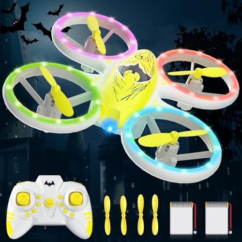 Drones for Kids – Easy to Use RC Quadcopter with Bat Design, Altitude Hold, Headless Mode, Blue & Green Lights, Propeller Protection, 2 Batteries, Remote – Great Gifts for Boys Age 6-12 Christmas gift