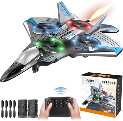 Jet Fighter Stunt RC Plane – Foam Remote Control Drone Helicopter Airplane with LED Lights, Drones for Kids, Toys for Ages 8-13, Gifts for 6 7 8 10 12 13 14 Year Old Boys Birthday Christmas