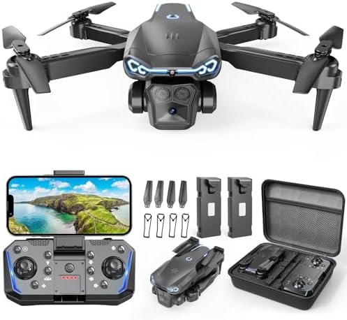 Drone with Camera 1080P HD, FPV Foldable Drone for Adults Kids, One-Key Take Off/Landing, 3D Flips, Altitude Hold, Speed Adjustment, Headless Mode, 2 Batteries, Toys Gifts for Boys Girls