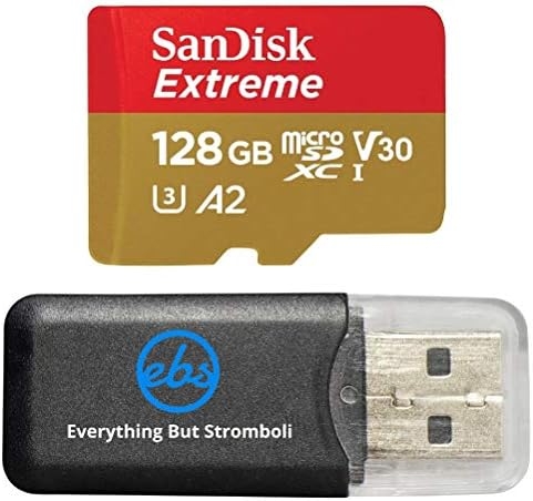 SanDisk Extreme V30 A2 128GB MicroSD Memory Card 4K SDXC Works with DJI Mavic Mini Drone Flycam Bundle with (1) Everything But Stromboli Micro Card Reader