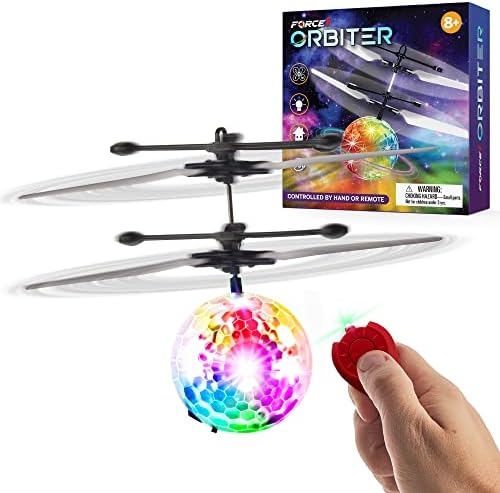 Force1 Orbiter Flying Orb Ball Toy Hand Operated Spinner Drones for Kids – Mini UFO Drone Toys with Remote, Rechargeable LED Indoor Floating Hover Hand Controlled Orb Toys